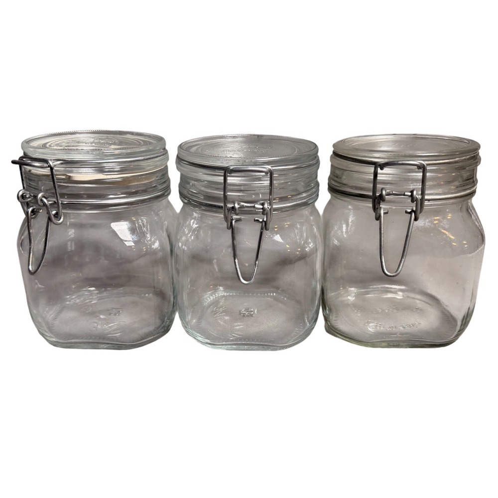 Bormioli Rocco Fido Glass Jars 0.75L Set of 3 Made in Italy Airtight Bail Lid
